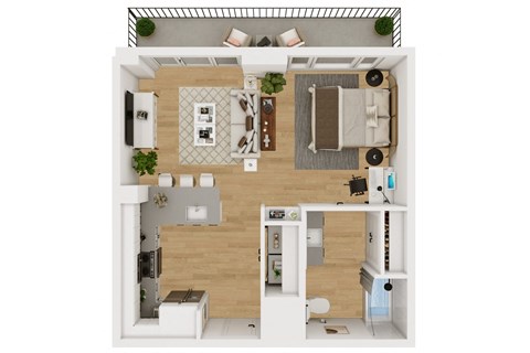 Floor plan for 1 bed, 1 bath, 576 sqft